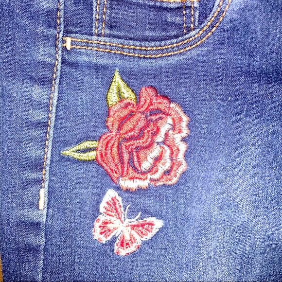 Wonder Nation Girls Blue Jeans/ Jeggings US Size L 10/12 with Rose Embroidery - Picture 4 of 7
